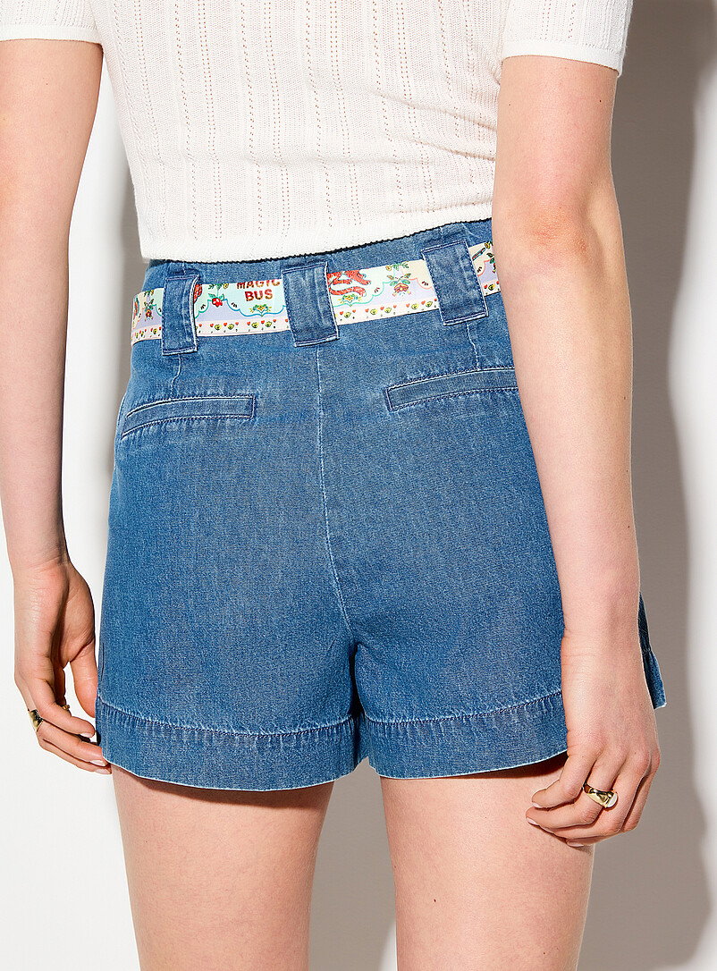 Box pleats scarf belt light denim short product image 3
