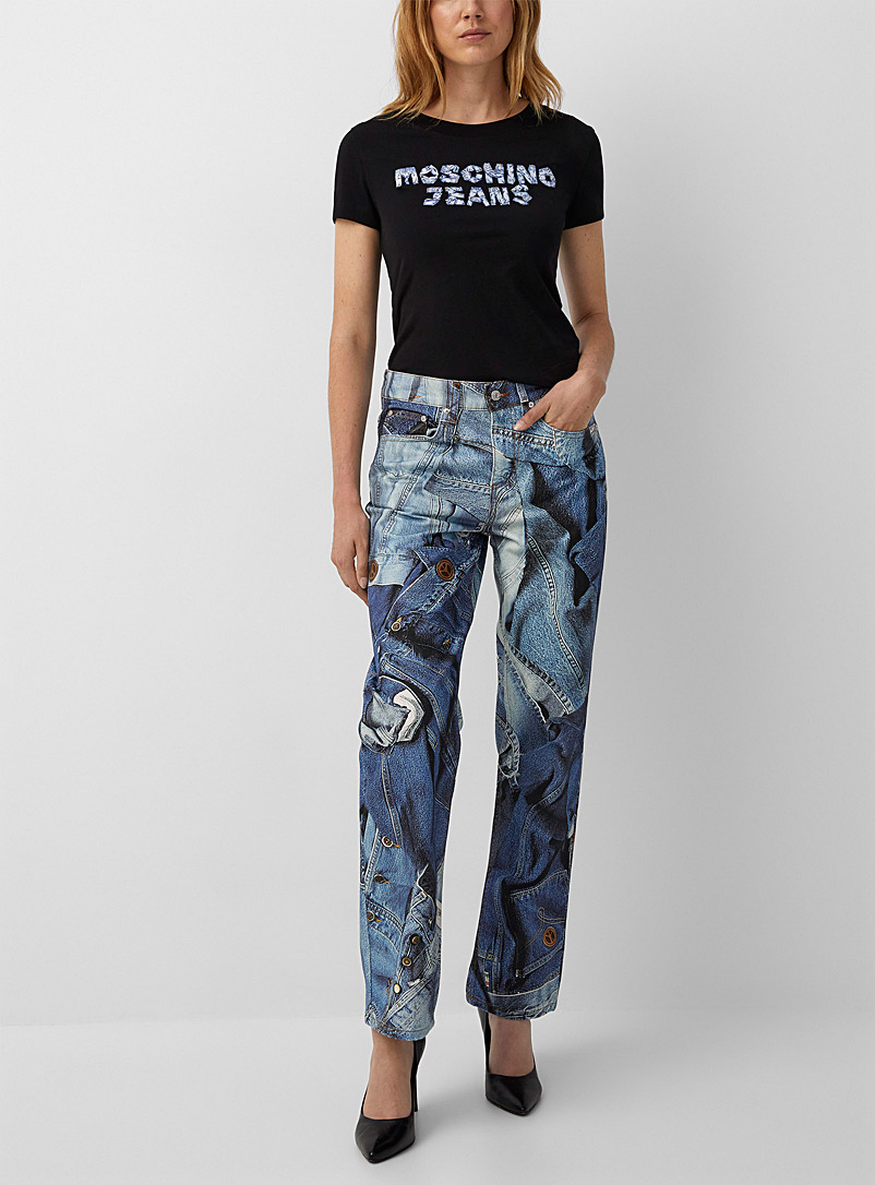 Moschino Jeans Patterned Blue Collage effect denim jean for women