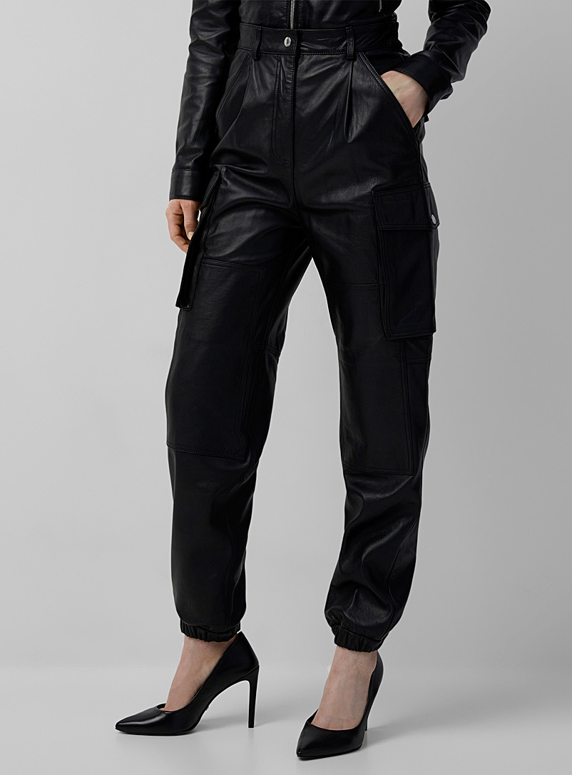 Moschino Jeans Black Leather cargo pant for women