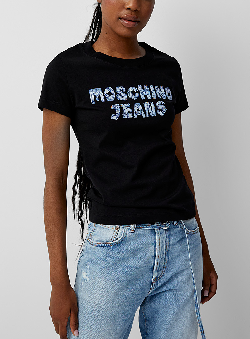 Moschino Jeans: Le t-shirt logo jeans Noir à motifs pour femme