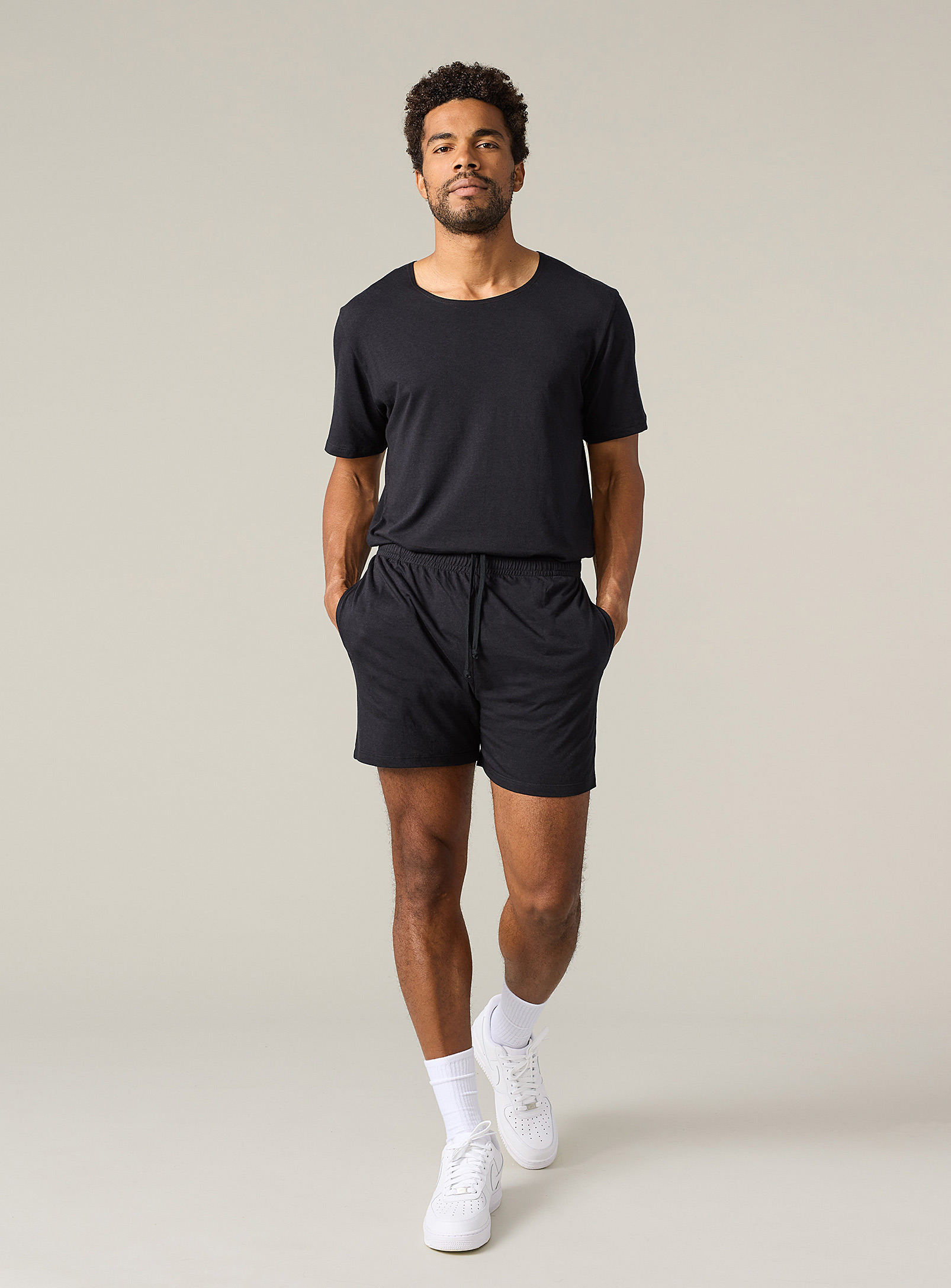 Slowing Organic Cotton And Bamboo Lightweight Lounge Short Unisex In Black