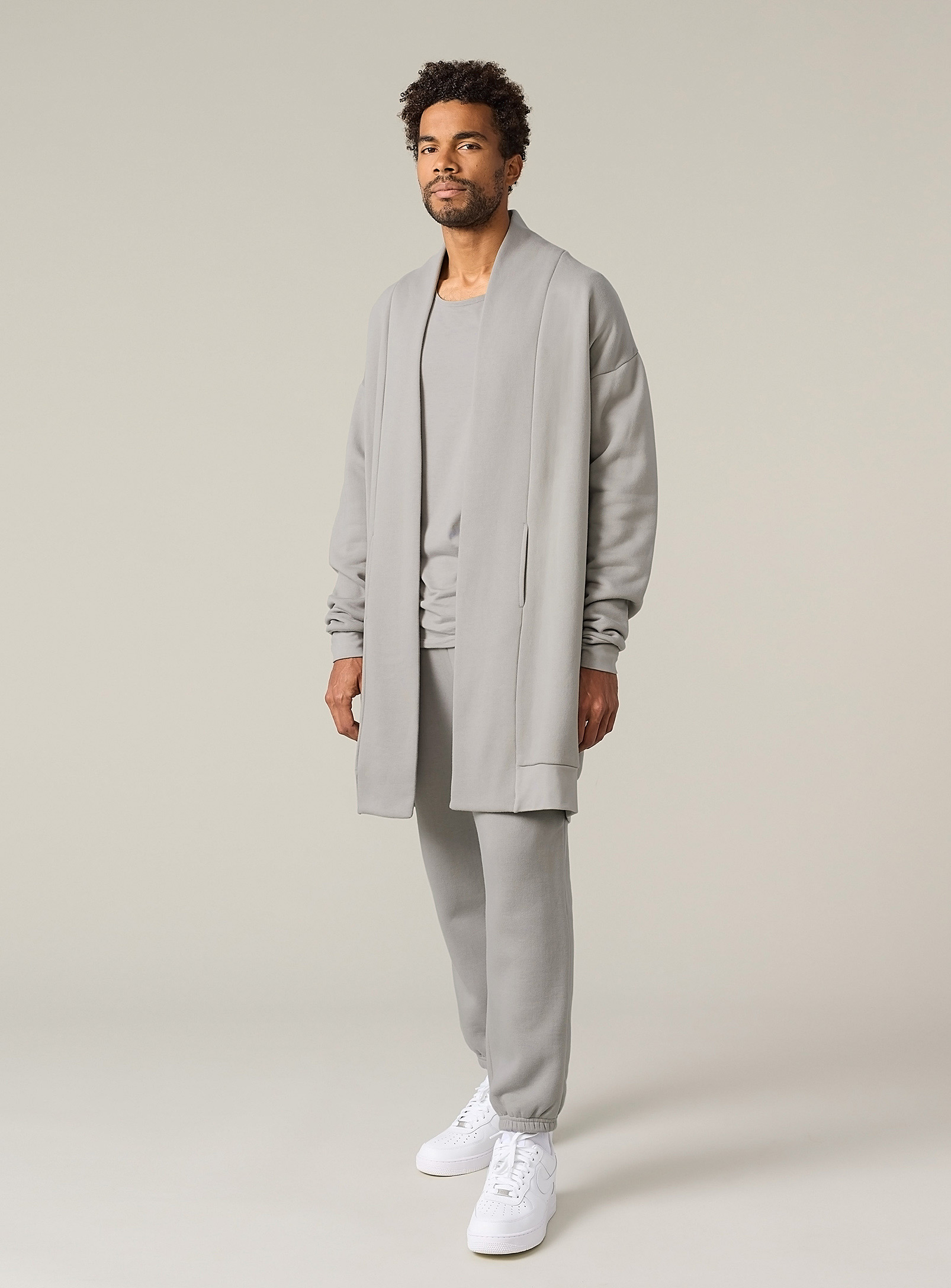 Slowing Organic Cotton And Bamboo Long Cardigan Unisex In Light Grey
