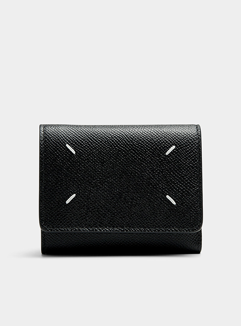 Maison Margiela Black Topstitched details leather wallet for men