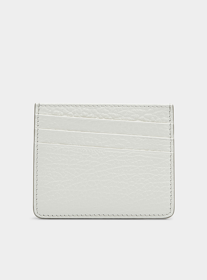 Maison Margiela White Topstitched details leather card case for men