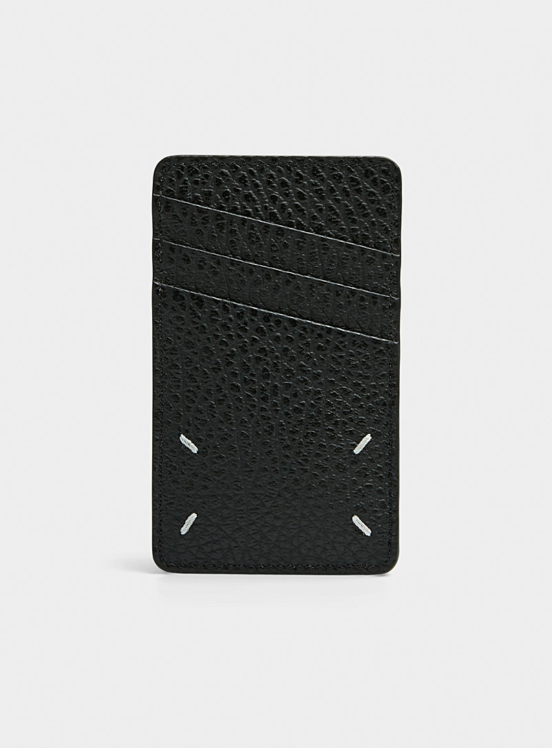 Maison Margiela Black Topstitched details leather vertical card case for men