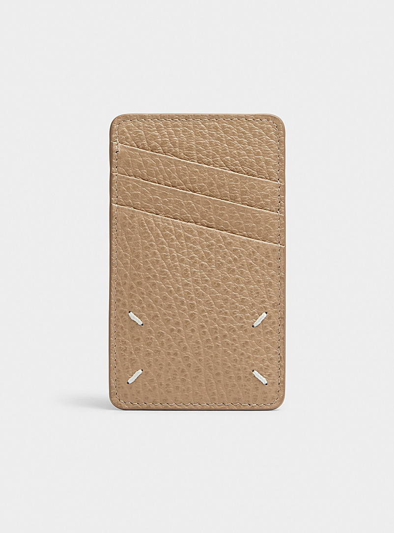 Maison Margiela Tan Topstitched details leather vertical card case for men