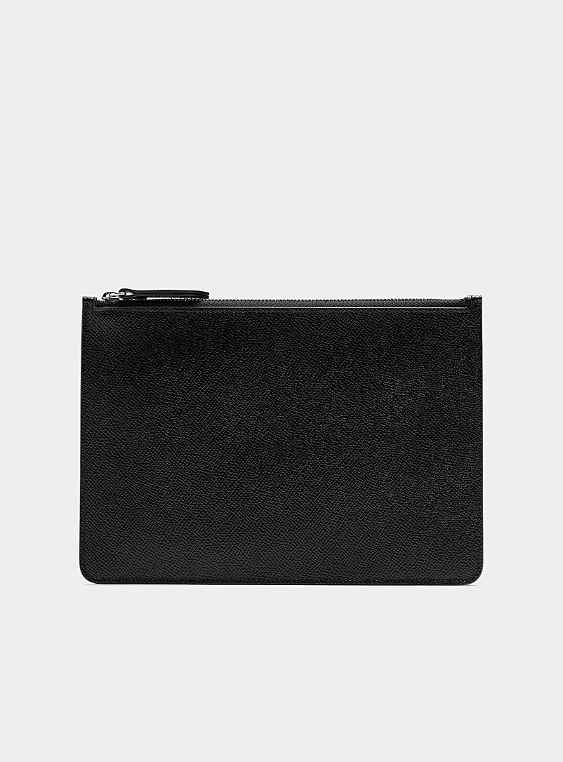 Maison Margiela Black Topstitched details leather clutch for men