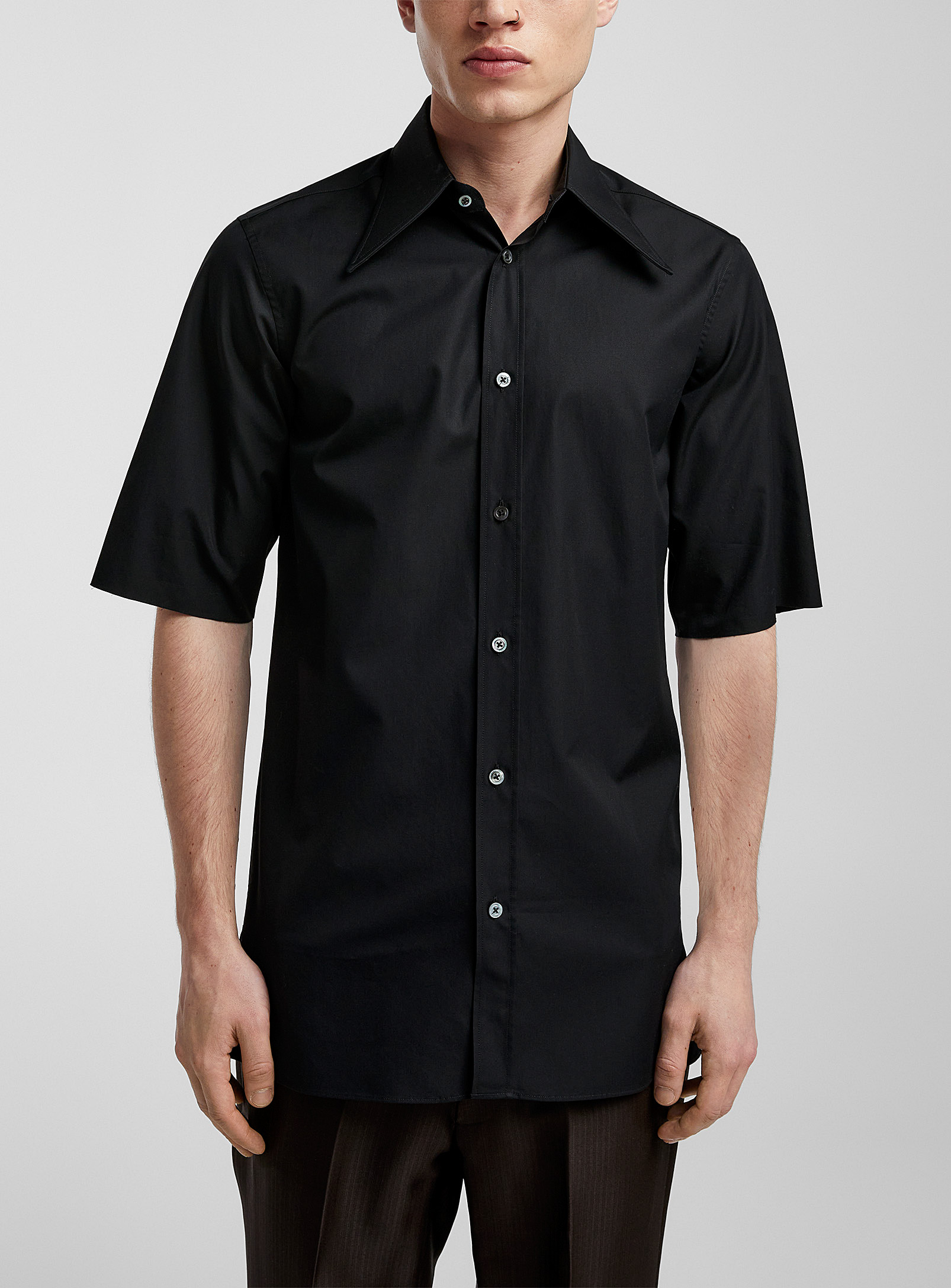 Maison Margiela Pointed Collar Poplin Shirt In Black