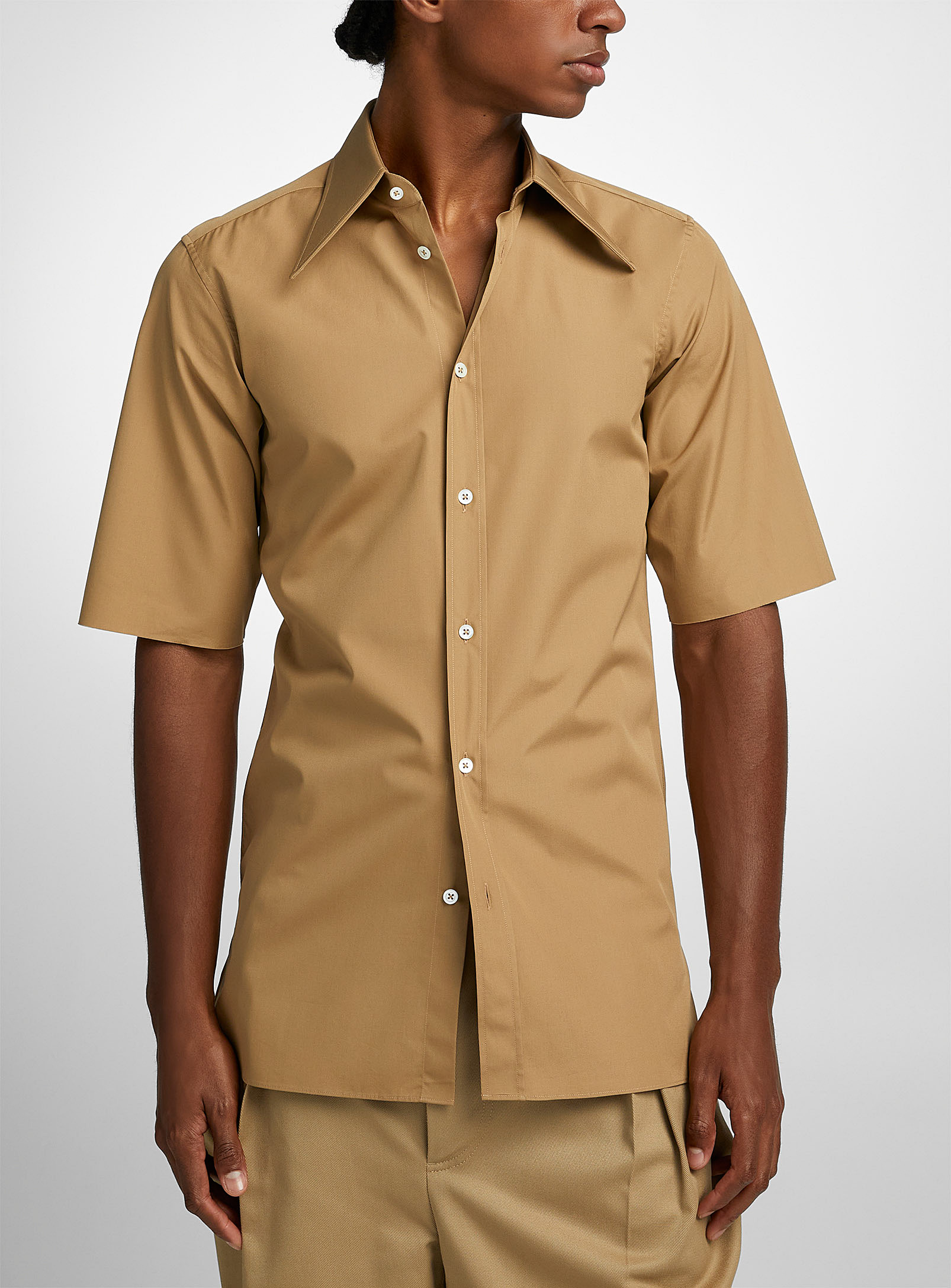 Maison Margiela Pointed Collar Poplin Shirt In Brown