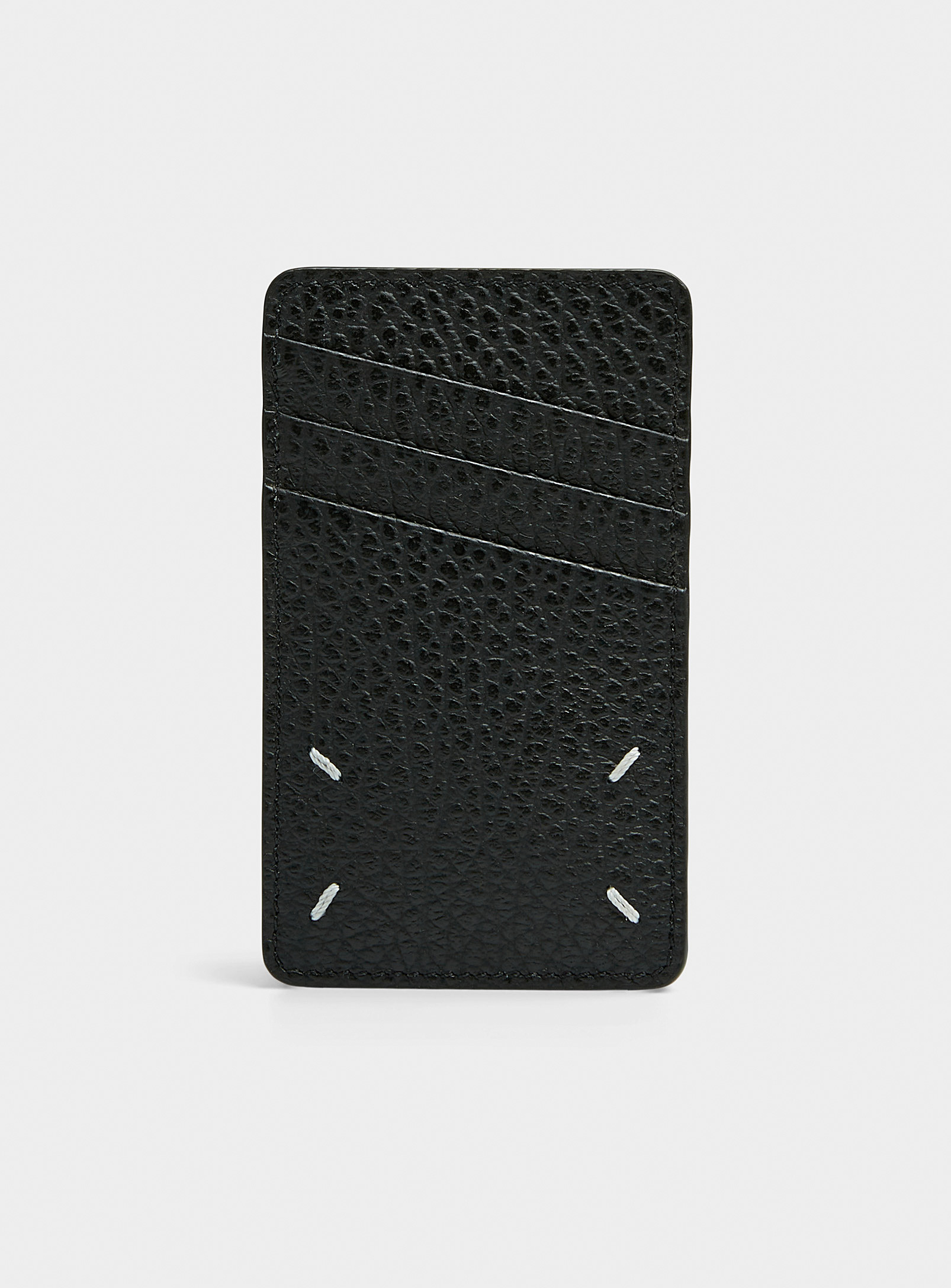 Maison Margiela Topstitched Details Leather Vertical Card Case In Black
