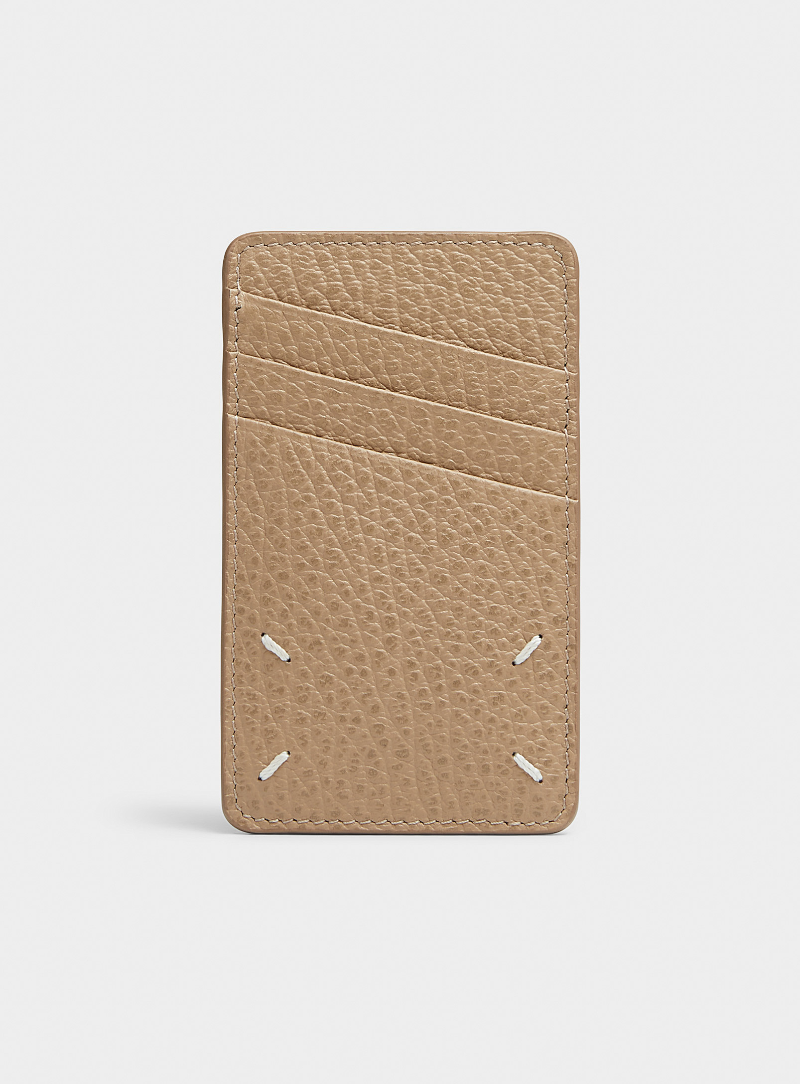 Maison Margiela Topstitched Details Leather Vertical Card Case In Neutral