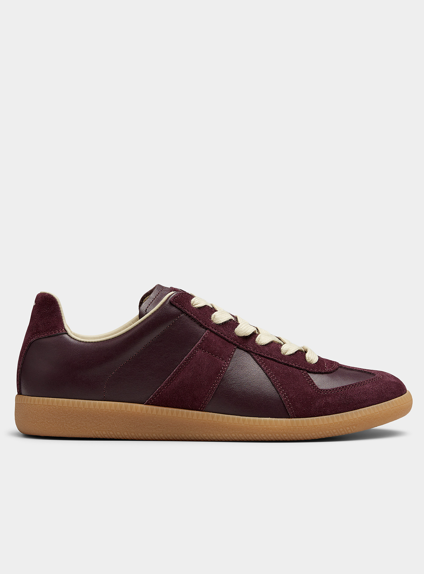 Maison Margiela Replica Leather And Suede Trainers In Burgundy