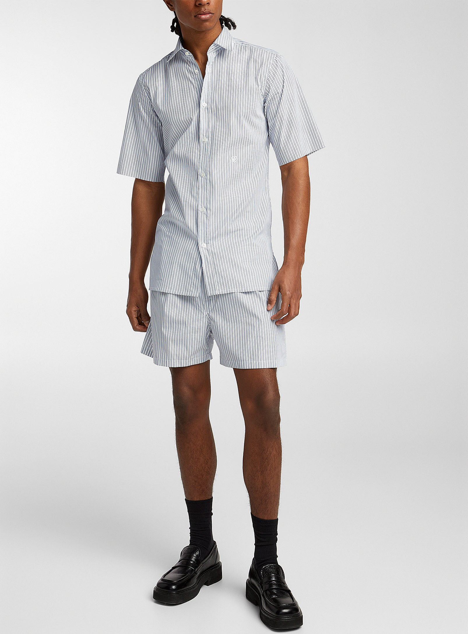Maison Margiela Striped Poplin Short-sleeve Shirt In White