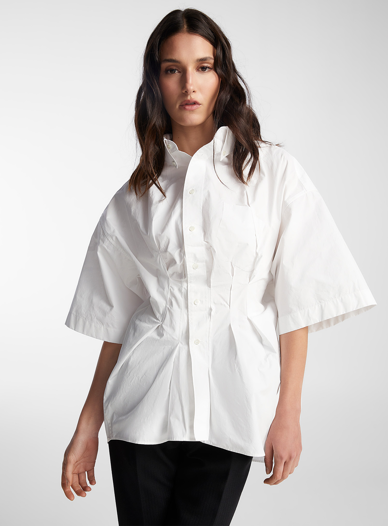 Shop Maison Margiela Structured Poplin Fitted Shirt In White