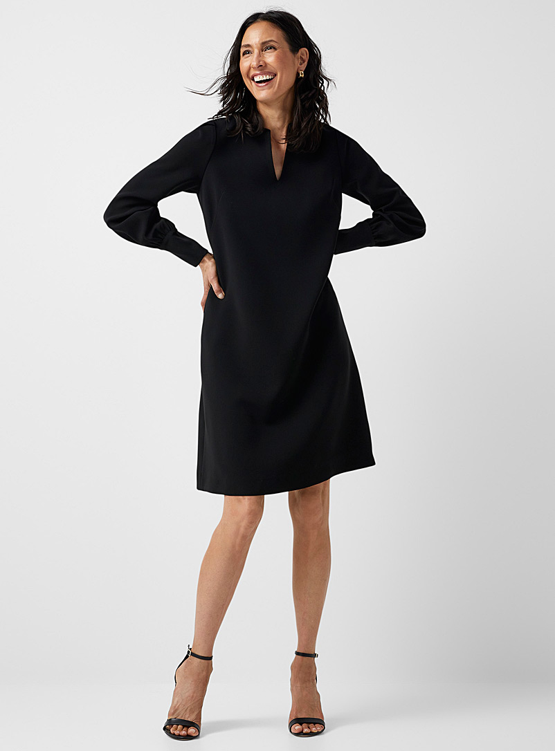 Editions de robes Black Fiora puff-sleeve slit-collar dress for women