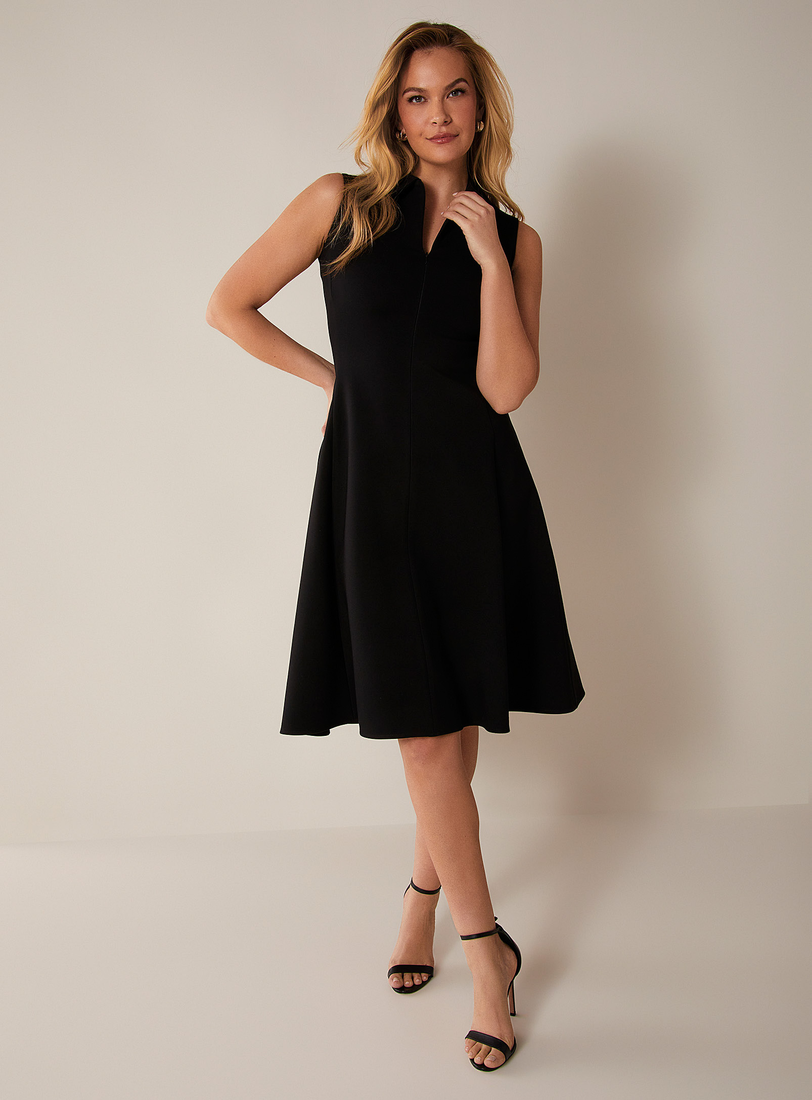 Editions De Robes Aulia Zippered Collar Fit-and-flare Dress In Black