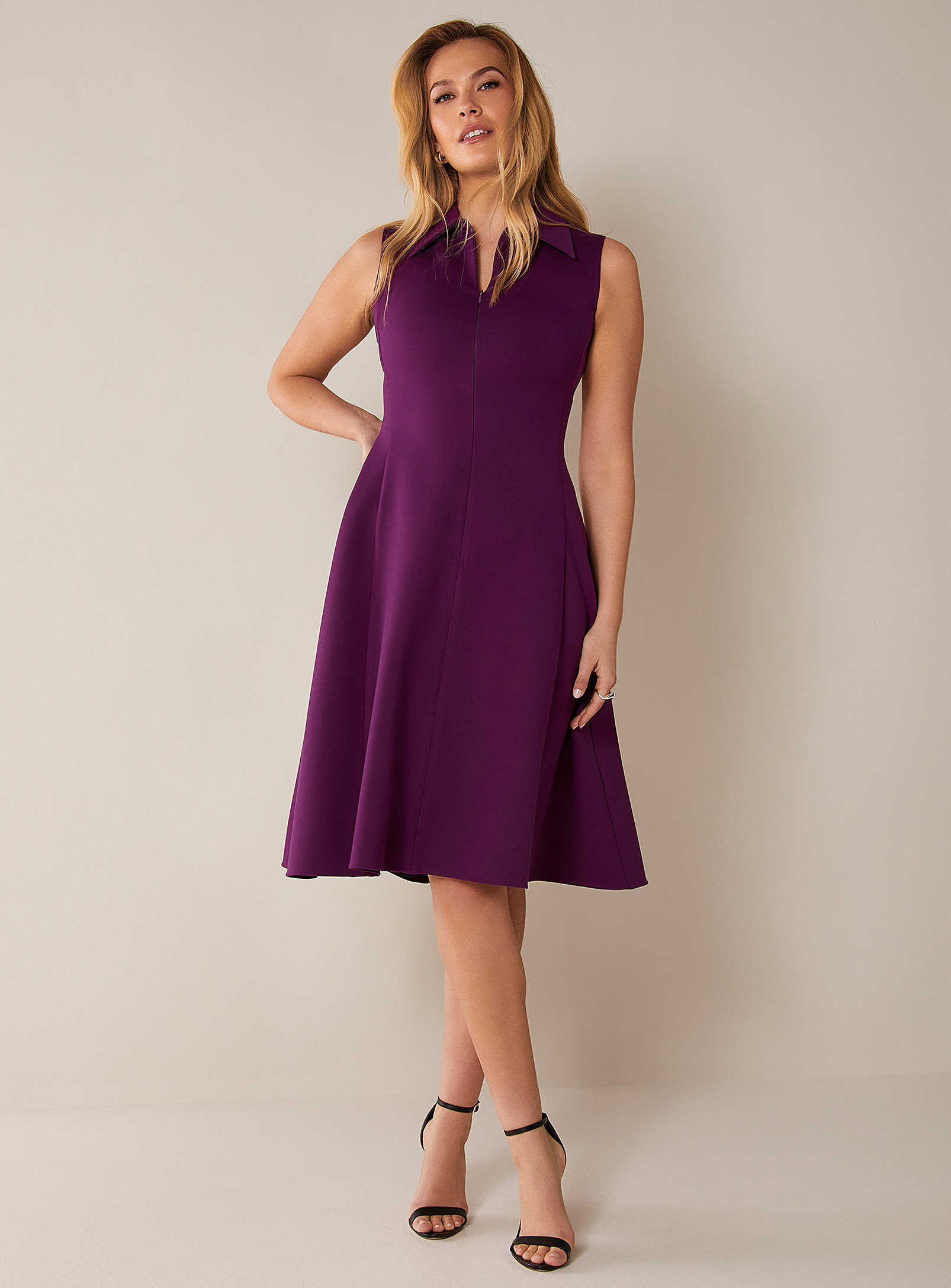 Editions De Robes Aulia Zippered Collar Fit-and-flare Dress In Mauve