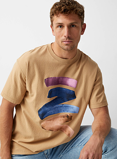 Le 31 Sand Abstract print textured T-shirt for men