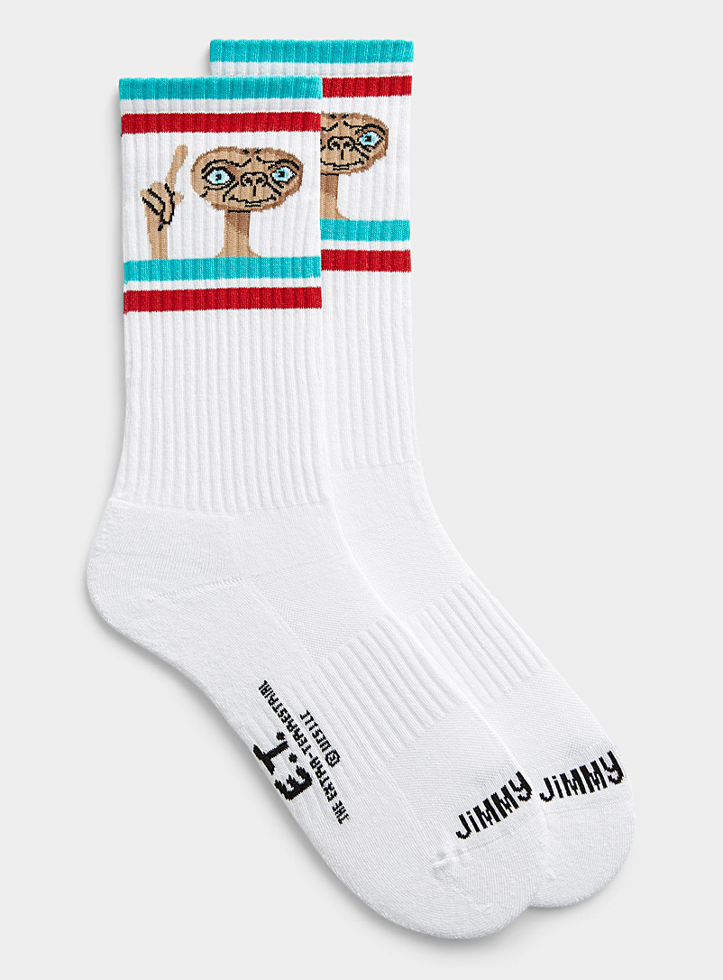 Jimmy Lion White E.T. Phone Home athletic socks for men