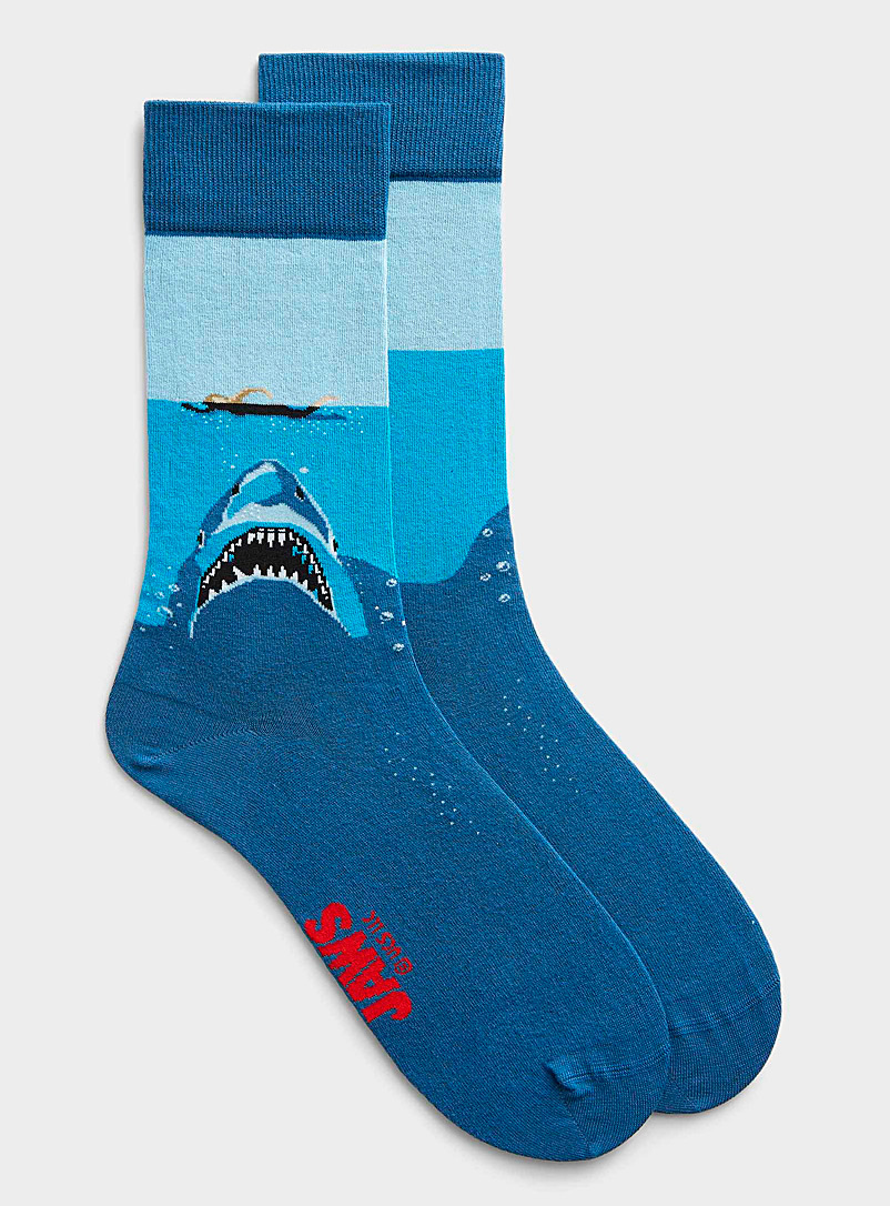 Jimmy Lion Blue Jaws Shark Attack socks for men