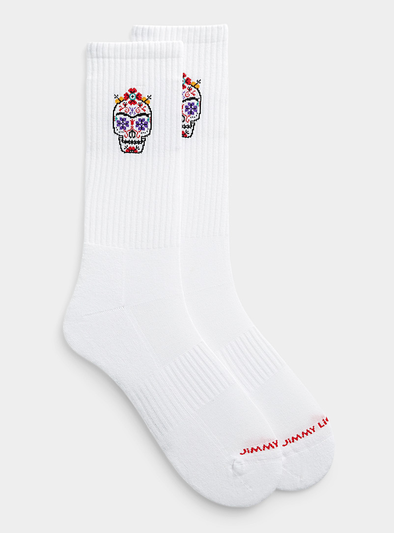 Jimmy Lion White Frida Kahlo Calavera athletic sock for men