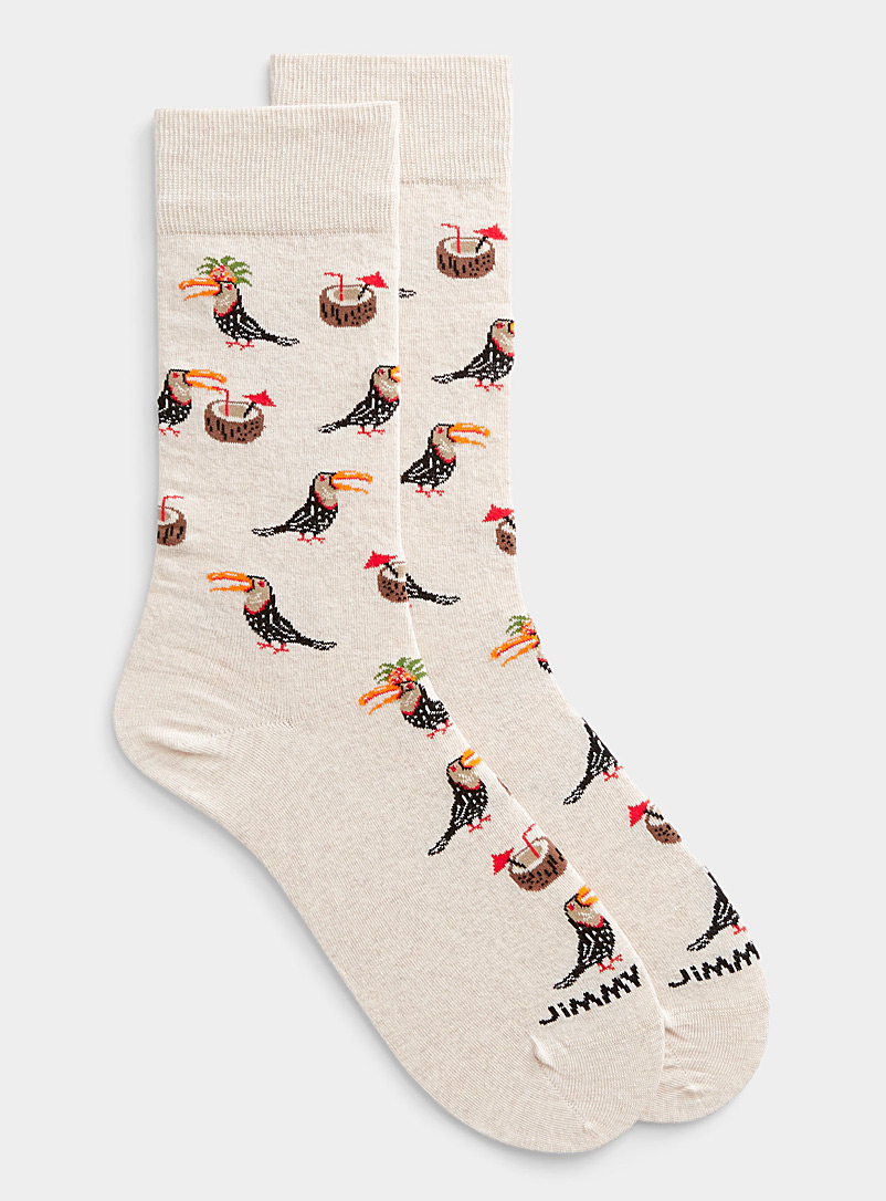 Jimmy Lion Cream Beige Tropical toucan socks for men