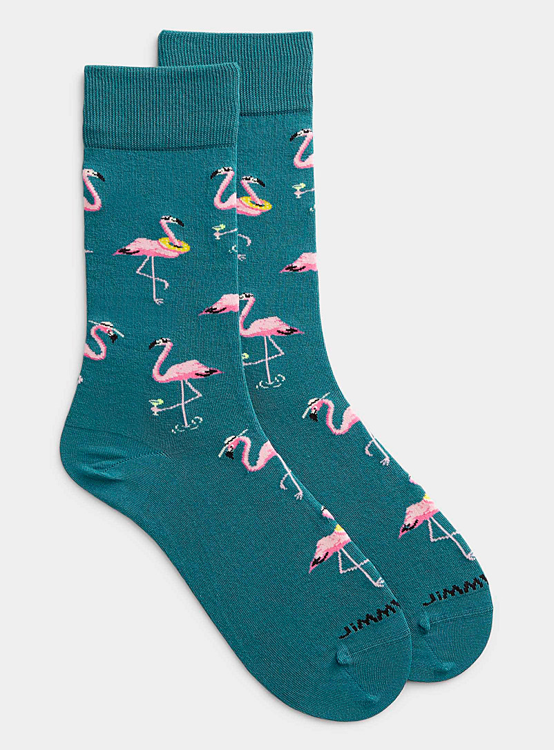 Jimmy Lion Patterned Green Funky flamingo sock for men