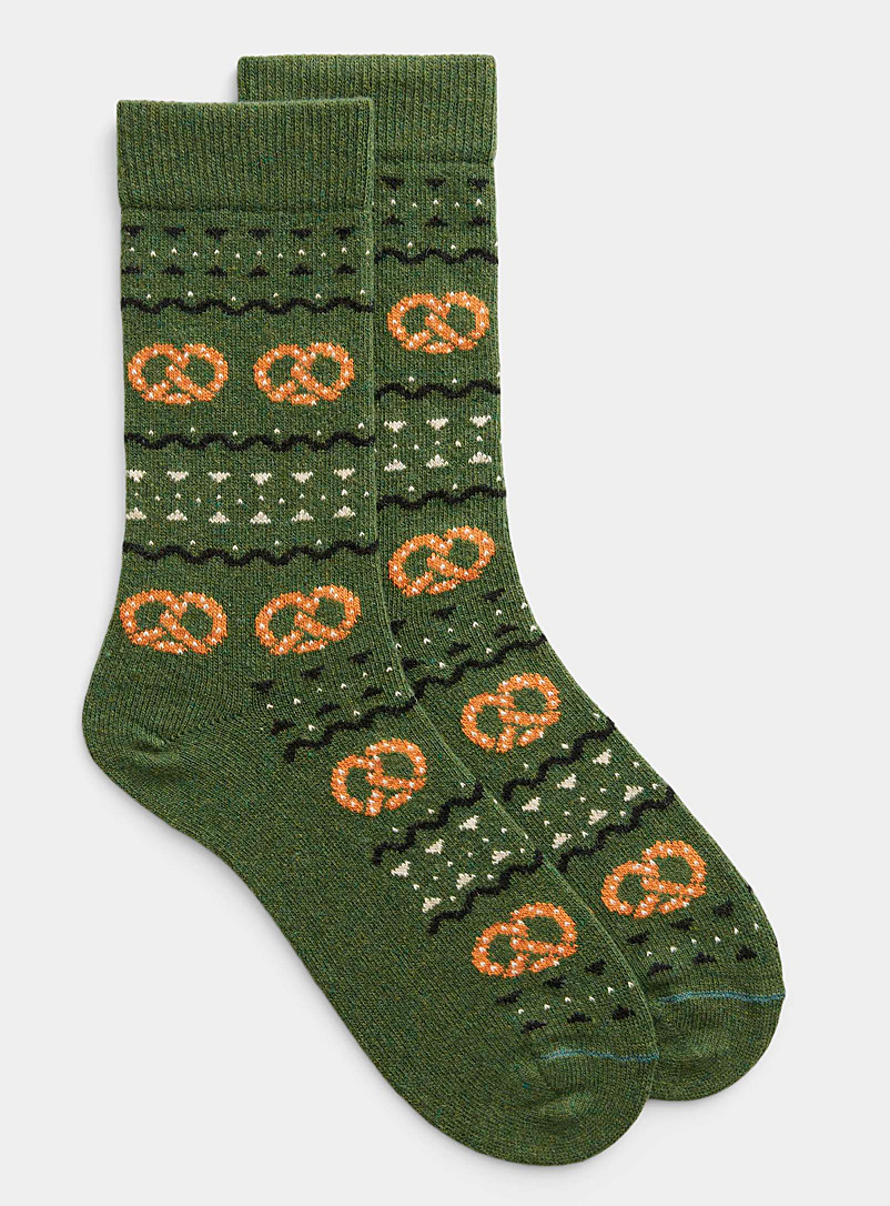 Jimmy Lion Assorted green  Winter pretzel wool socks for men