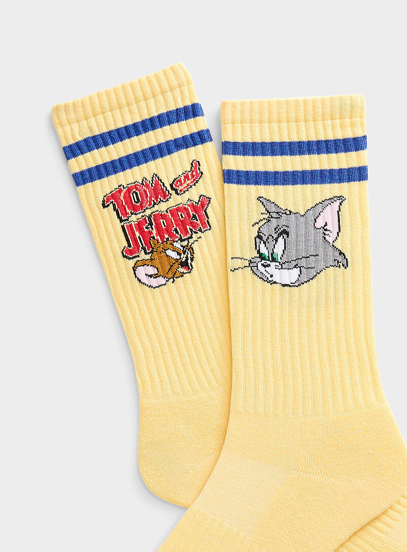 Jimmy Lion: La chaussette c&ocirc;tel&eacute;e Tom et Jerry Blanc &agrave; motifs pour homme