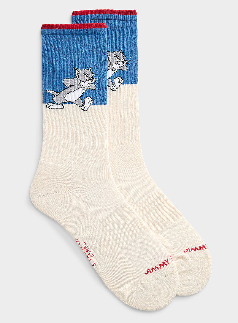 Jimmy Lion: La chaussette c&ocirc;tel&eacute;e Tom et Jerry Blanc &agrave; motifs pour homme