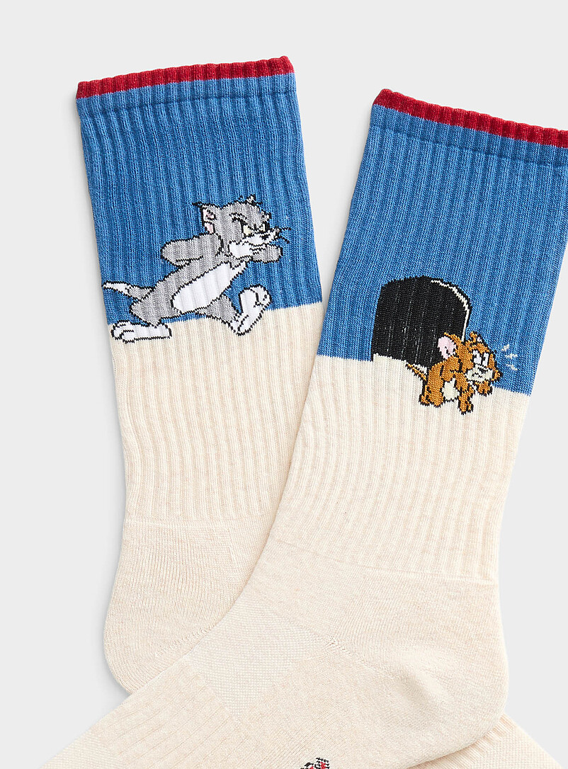 Jimmy Lion: La chaussette c&ocirc;tel&eacute;e Tom et Jerry Blanc &agrave; motifs pour homme