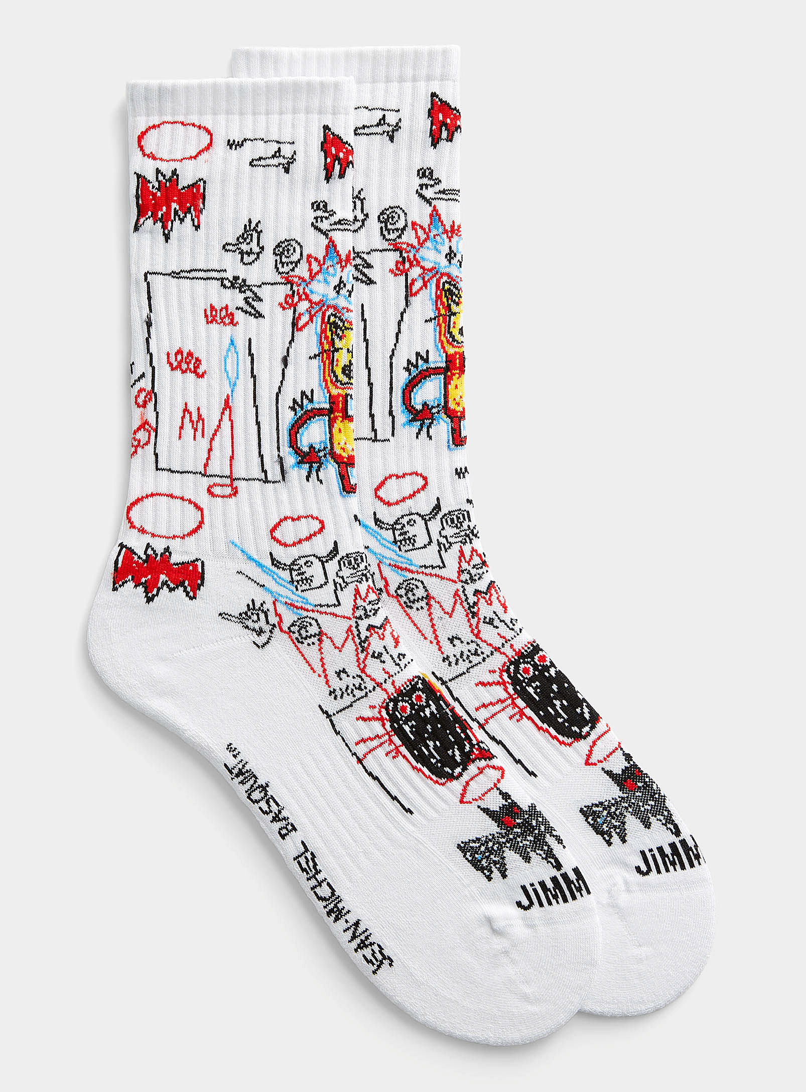 Jimmy Lion Basquiat Batman Athletic Socks In White