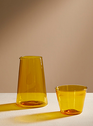 L'ensemble verre et carafe en verre souffl&eacute; 2 pi&egrave;ces