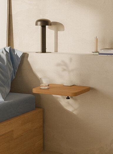 Eco-certified oak wall-mounted bedside table Core Edition 32 cm long