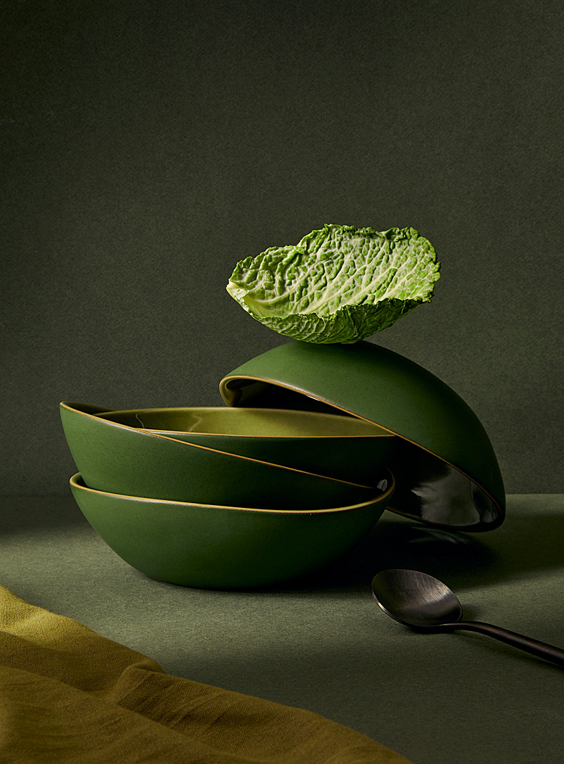 GHARYAN Mossy Green Dadasi stoneware soup plates Set of 4