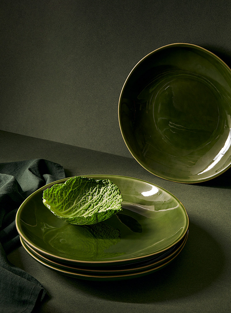 GHARYAN Mossy Green Dadasi stoneware dinner plates Set of 4