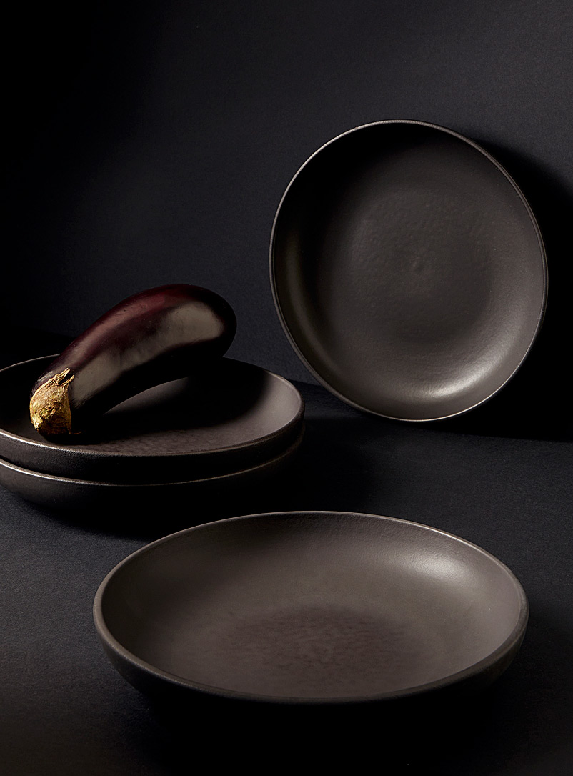 GHARYAN Black Youlha stoneware pasta plates - Large Set of 4