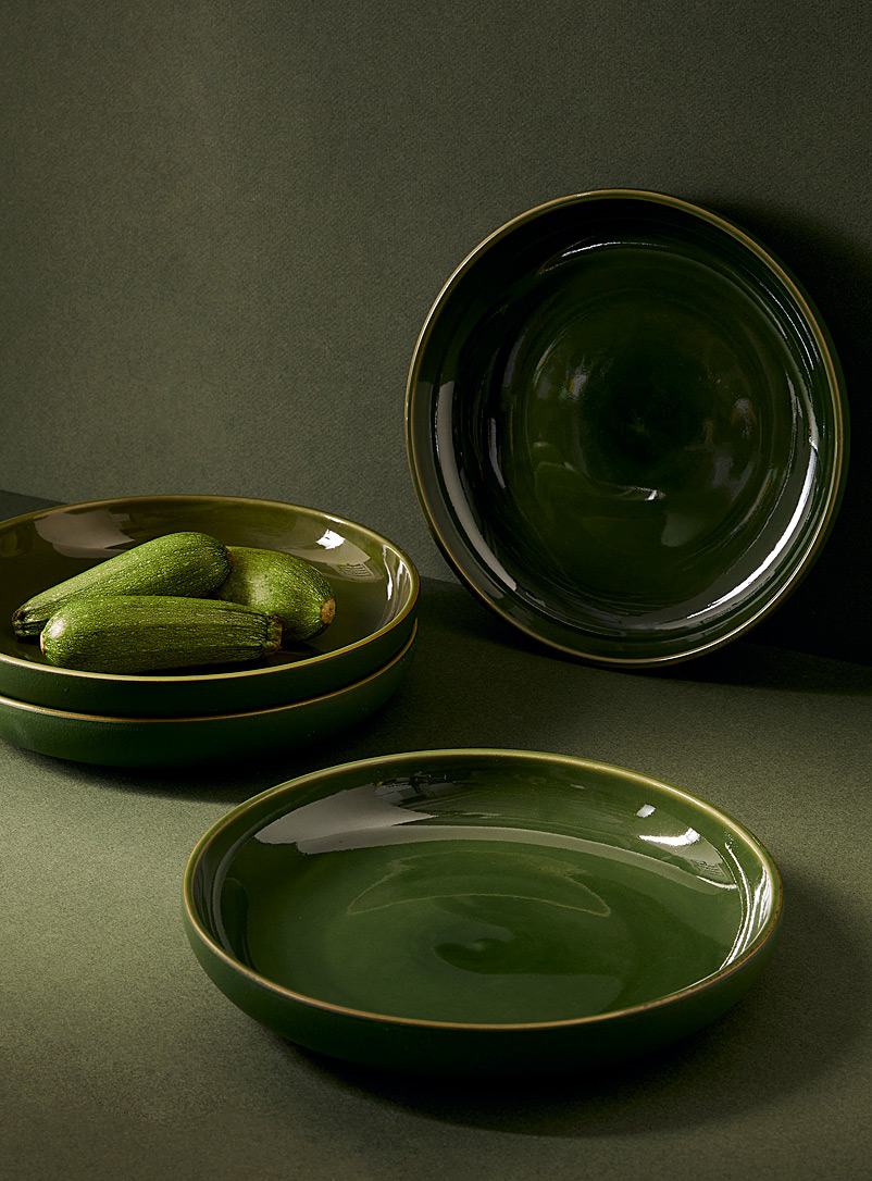 GHARYAN Mossy Green Youlha stoneware pasta plates - Large Set of 4