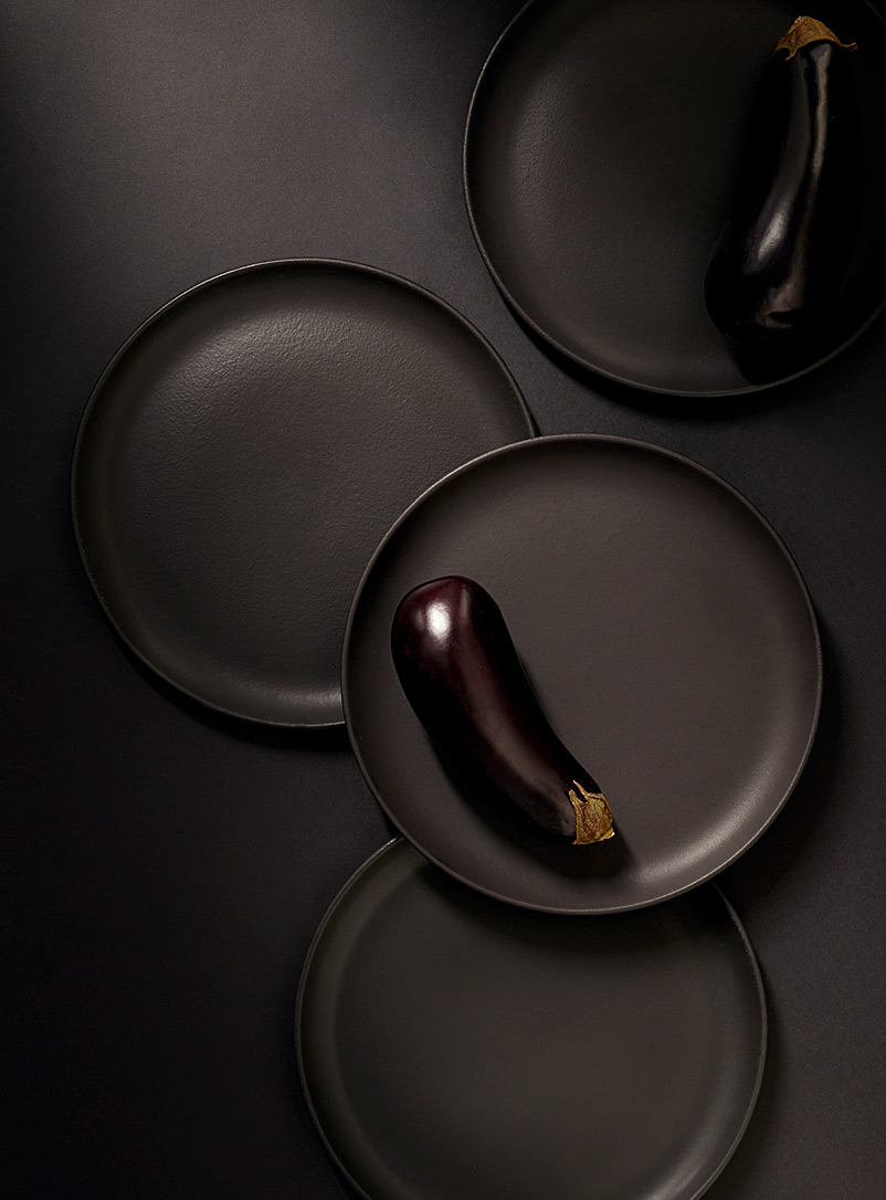 GHARYAN Black Edan flat stoneware dinner plates Set of 4