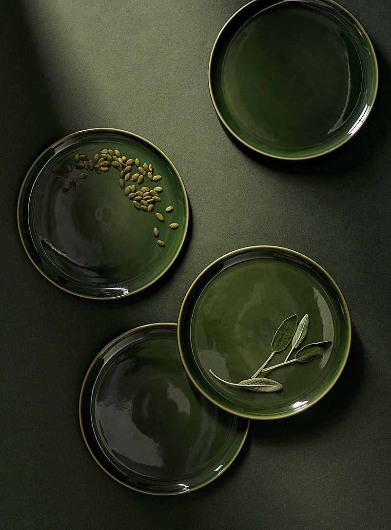 GHARYAN Mossy Green Edan flat stoneware salad/dinner plates Set of 4