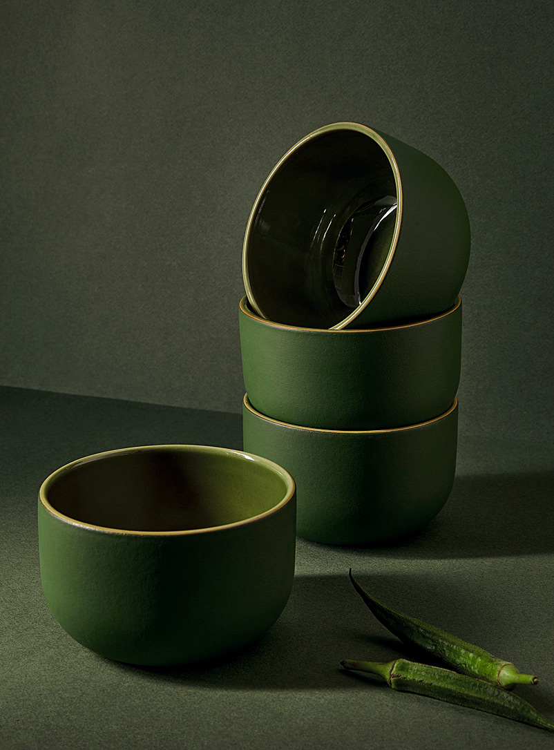 GHARYAN Mossy Green Youlha stoneware dinner bowls Set of 4