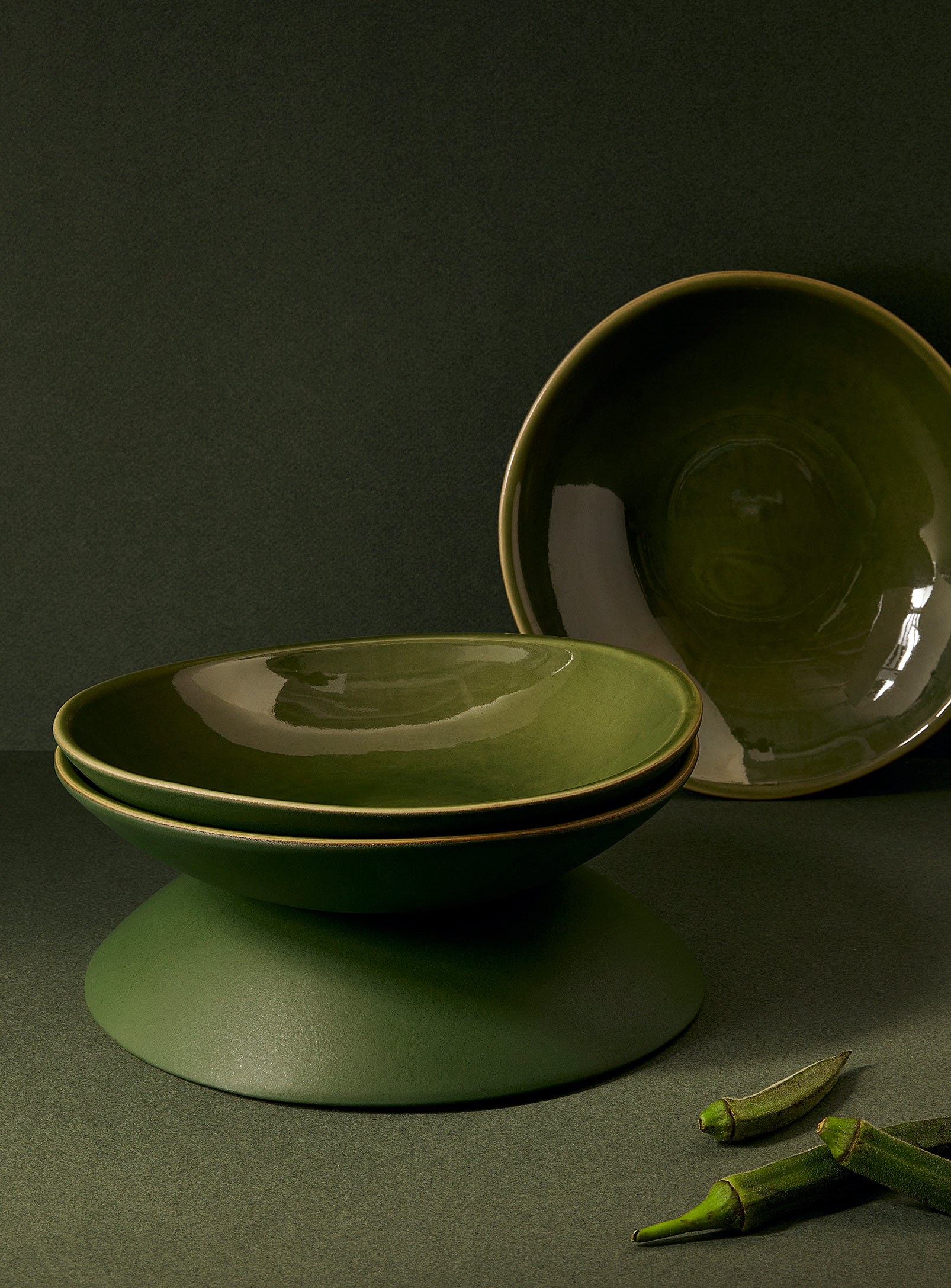 Gharyan Dadasi Stoneware Pasta Plates Set Of 4 In Mossy Green