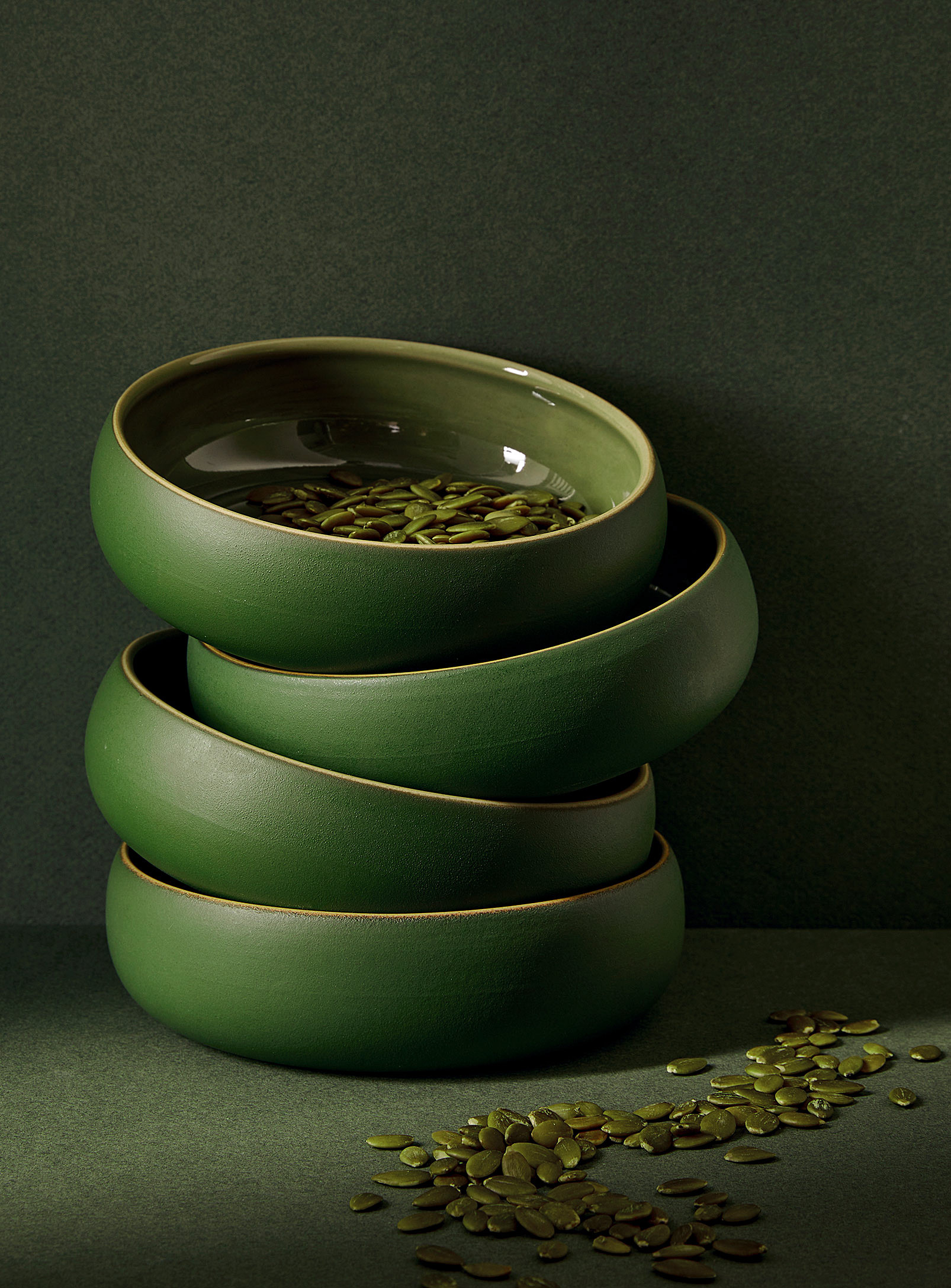 Gharyan Ewa Stoneware Tapas Bowls Set Of 4 In Mossy Green