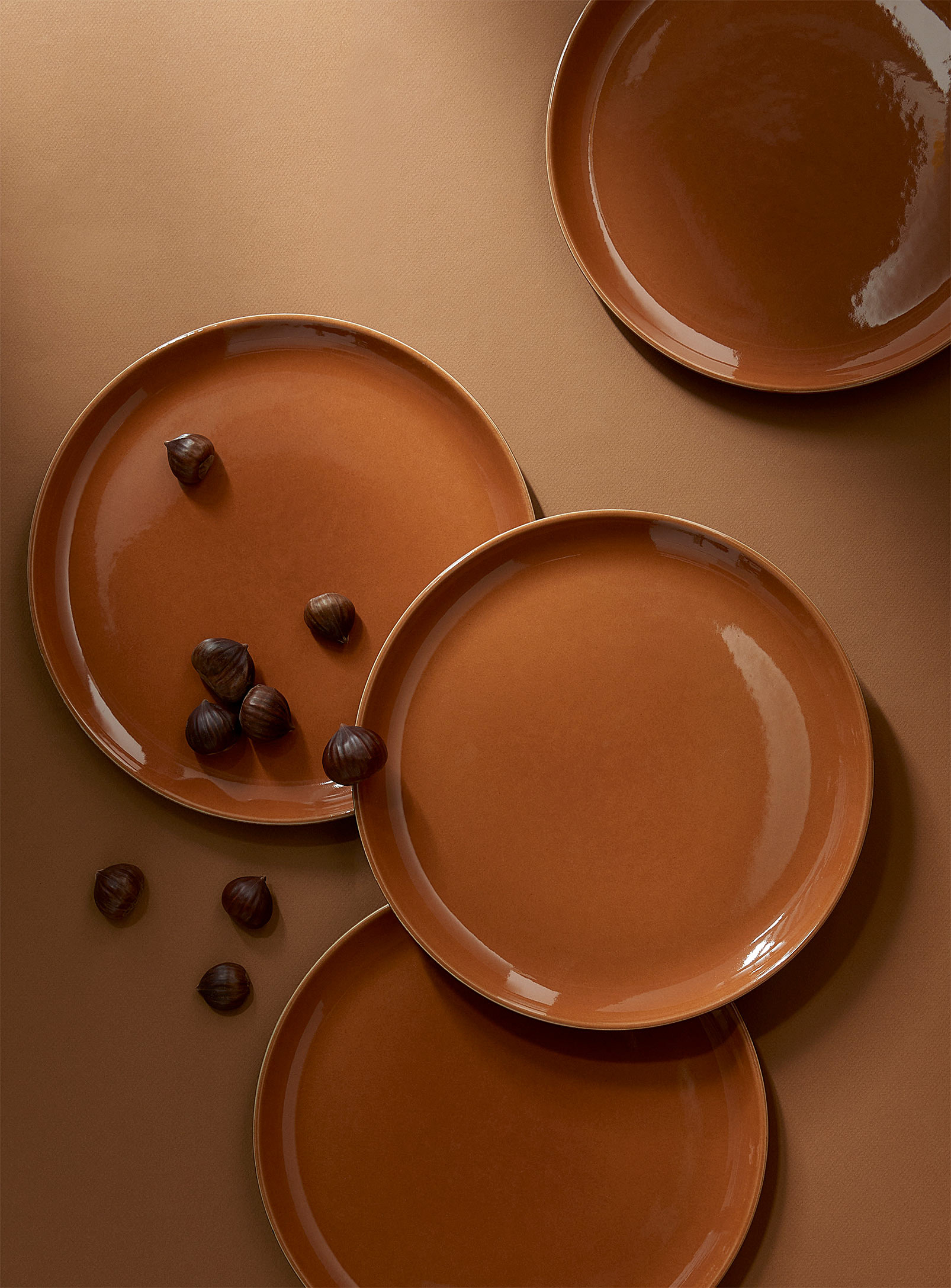 Gharyan Edan Flat Stoneware Dinner Plates Set Of 4 In Copper