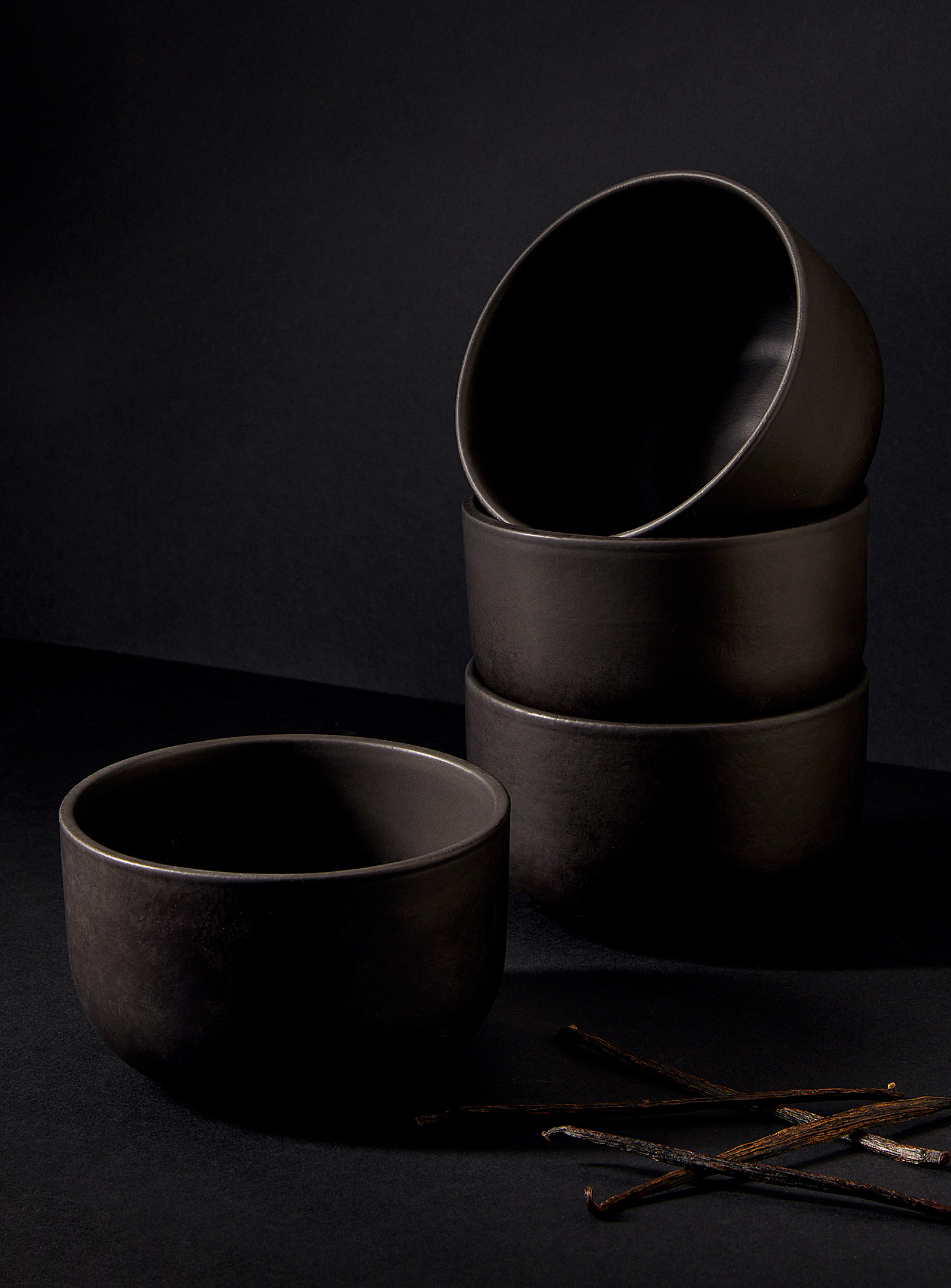 Gharyan Youlha Stoneware Dinner Bowls Set Of 4 In Black