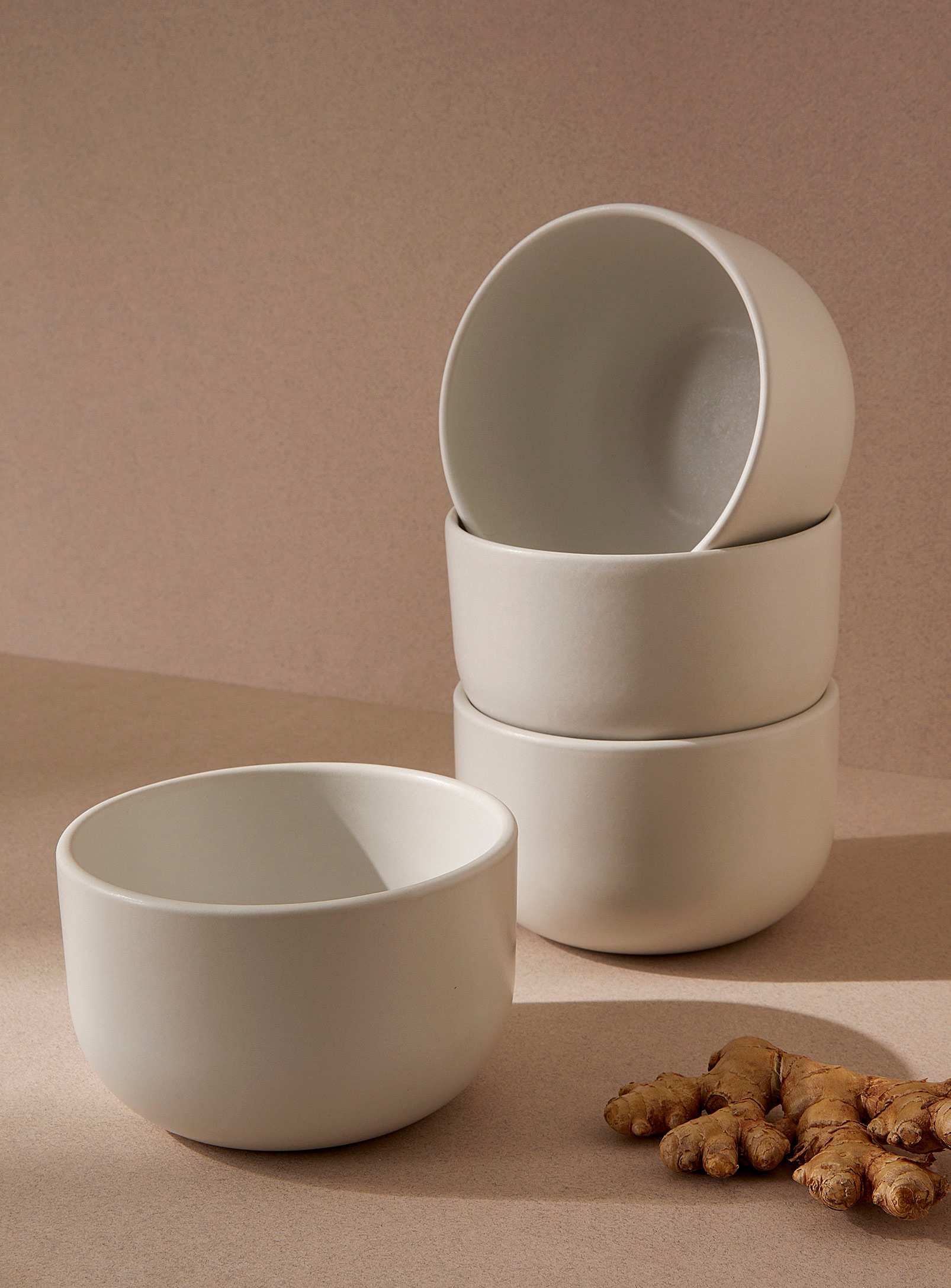 Gharyan Youlha Stoneware Dinner Bowls Set Of 4 In White