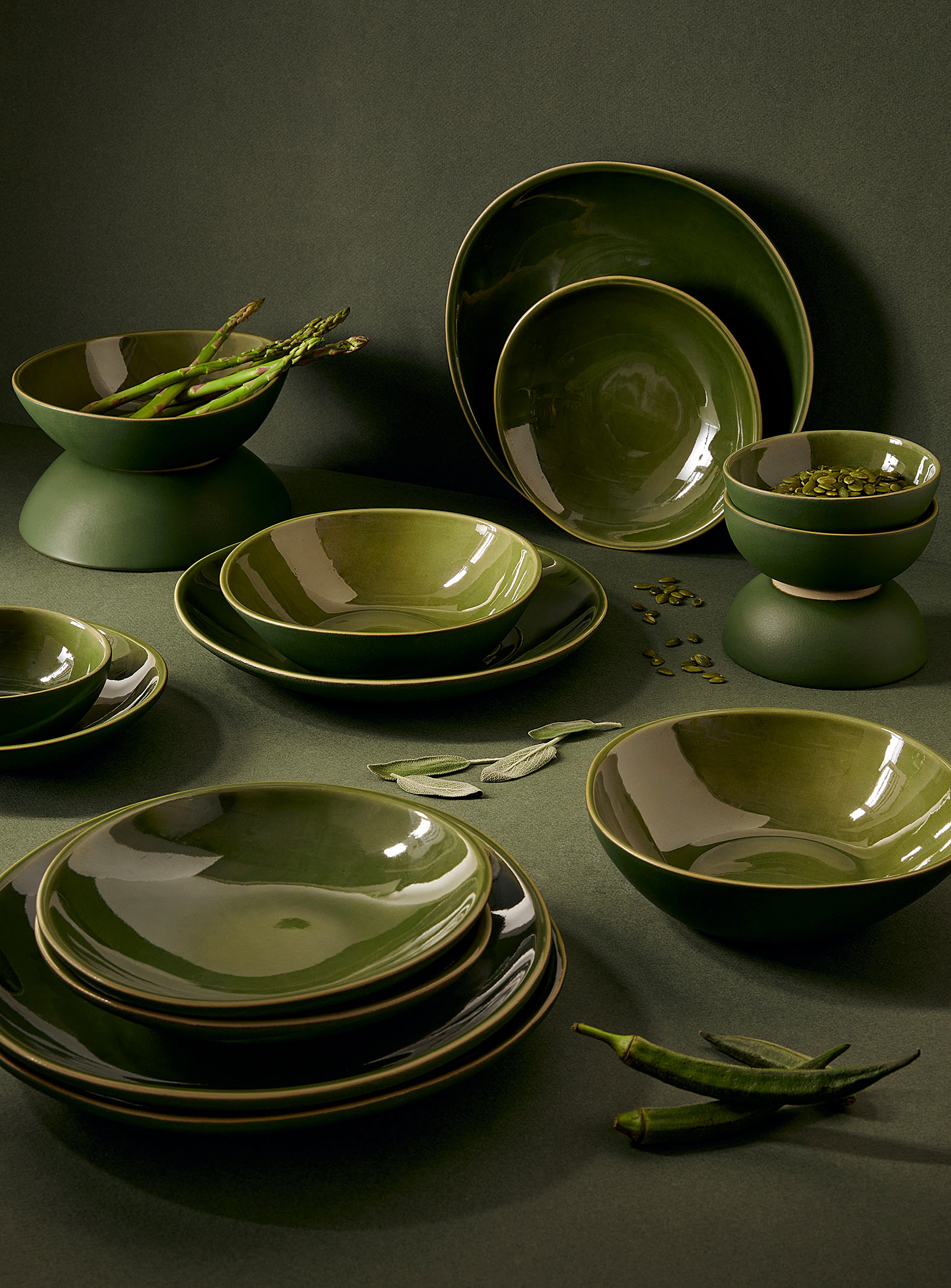 Gharyan Organic Dinner Set 16-piece Set In Mossy Green