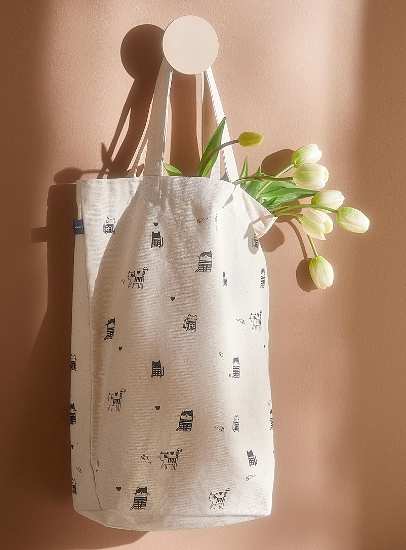 Simons Maison Patterned White Cute kittens organic cotton reusable bag