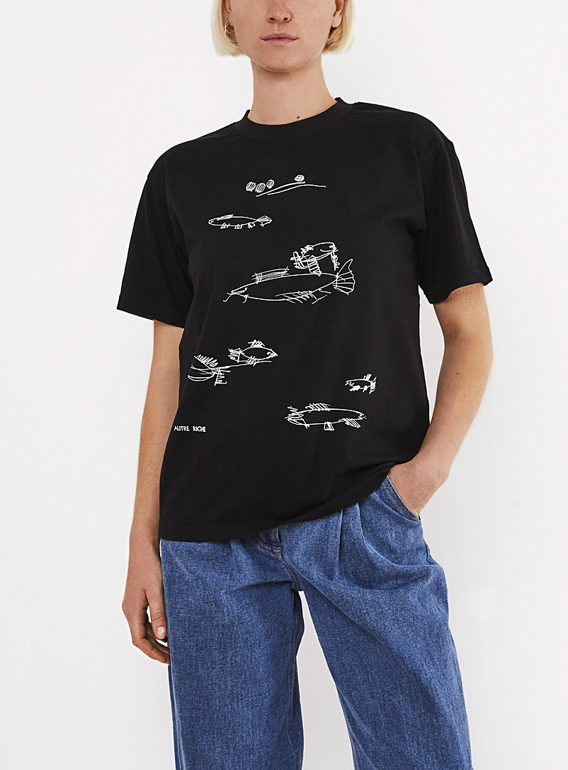 Autre Riche: Le t-shirt Fish Scene Noir pour femme