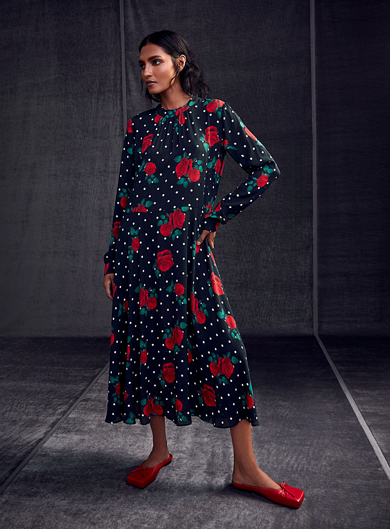 Edito par Simons Assorted Polka dots and roses midi dress for women